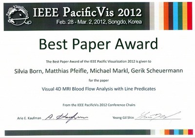Best Paper Award für Silvia Born auf PacificVis Korea 2012